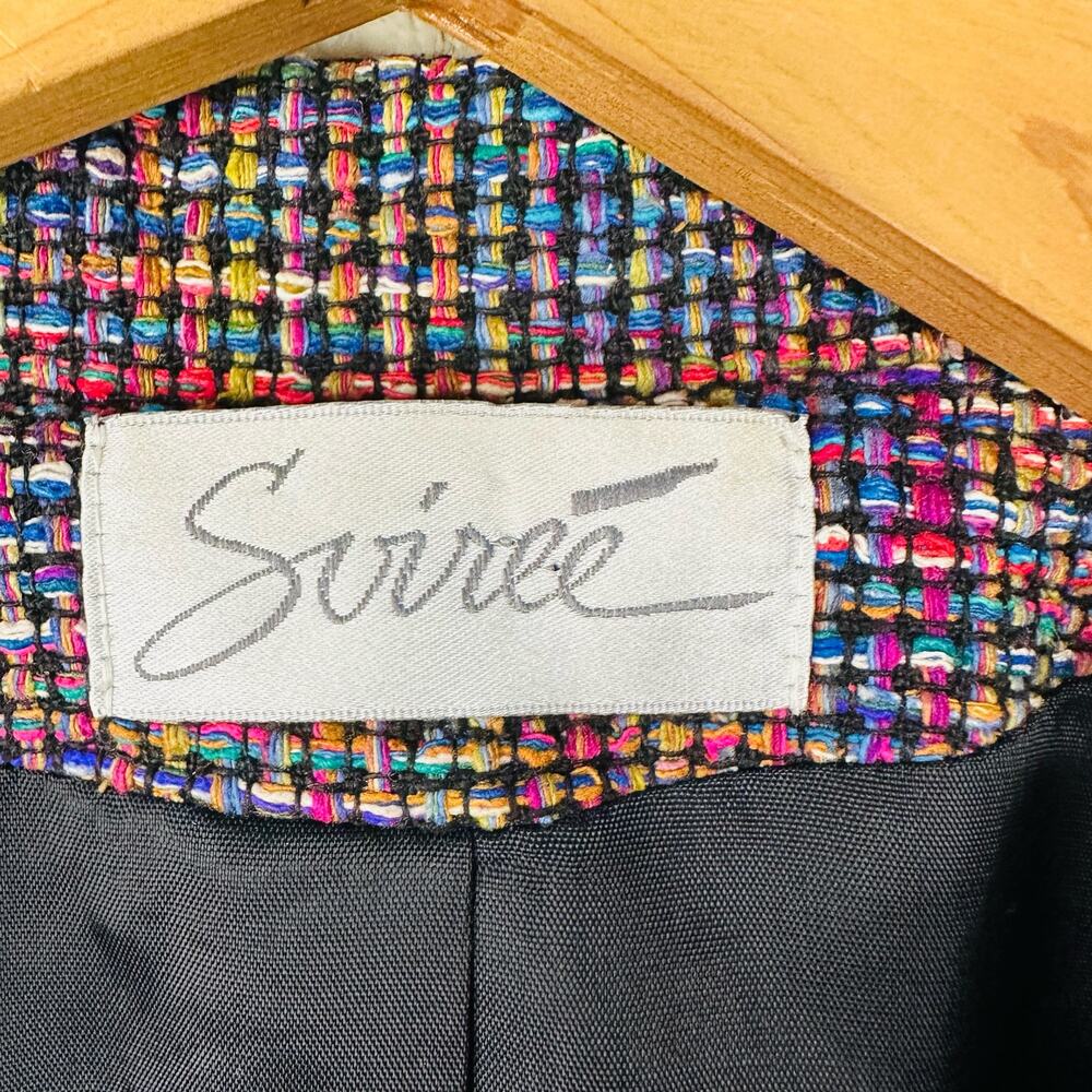 Soiree Vintage 100% Silk Rainbow Multicolor Made in USA Blazer Jacket Size L - Picture 3 of 6